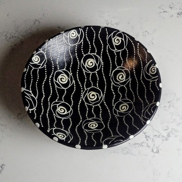 B&W Matte Textured Painted Ceramic Decorative Bowl - Picture 3 of 5